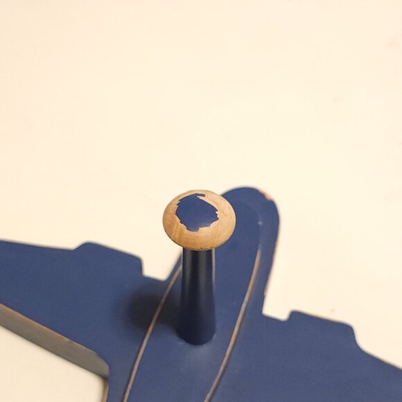 FUN Pottery Barn Blue Airplane Shape Child Coat Hat Wall Decor Hanging Wood Hook - Picture 5 of 5